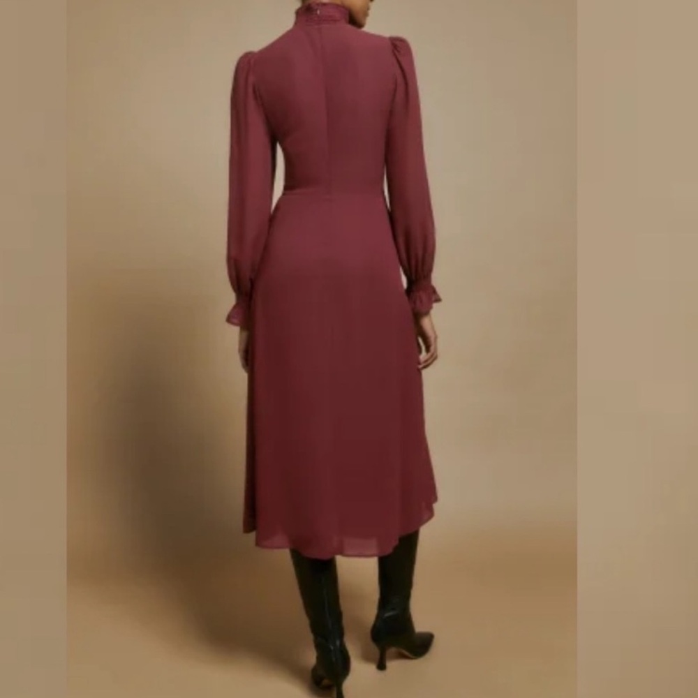 NEW Reformation Stevi Plum high neck long sleeve midi dress with slit - Picture 5 of 7